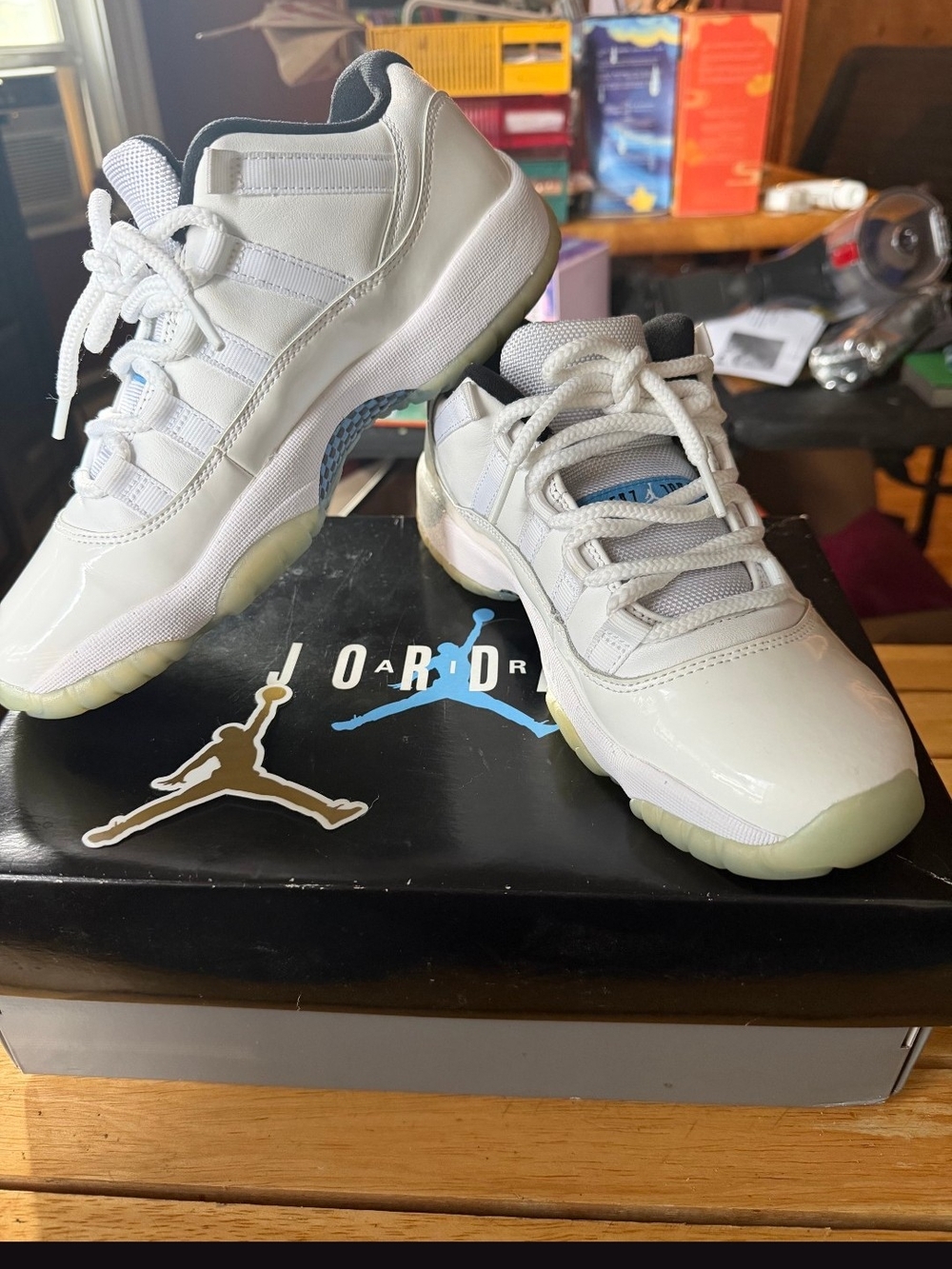 Jordan Kids White Low-Top Sneakers with Light Blue Jumpman